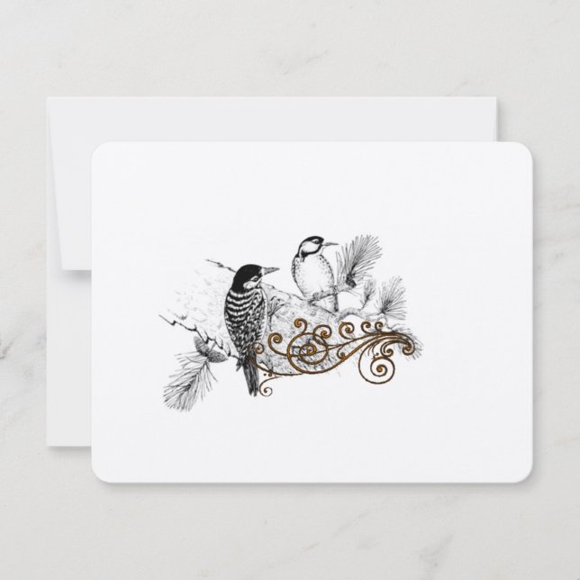 Woodpeckers Vintag Love Birds Wedding RSVP Karte (Vorderseite)