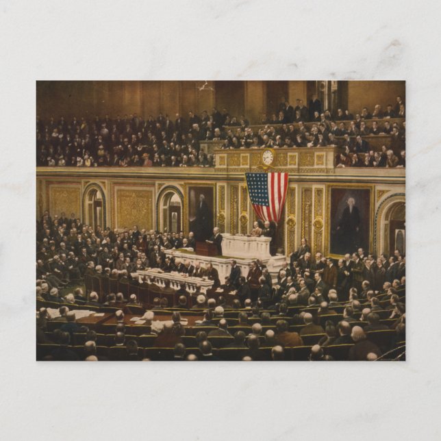 Woodrow Wilson frage den Kongress, den Krieg zu er Postkarte (Vorderseite)