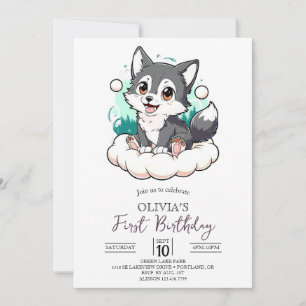 Woods Custom Digital Wolf 1. Geburtstag Einladung