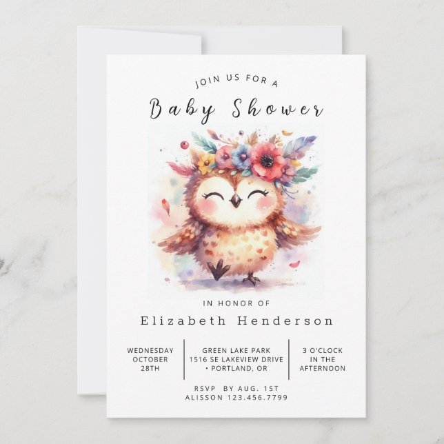 Woods Custom Owl Baby Dusche Einladung (Vorderseite)