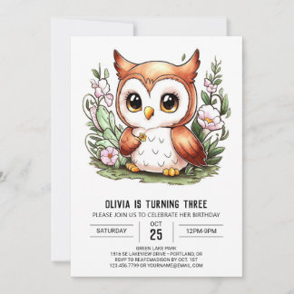 Woods Editable Digital Owl Birthday Einladung