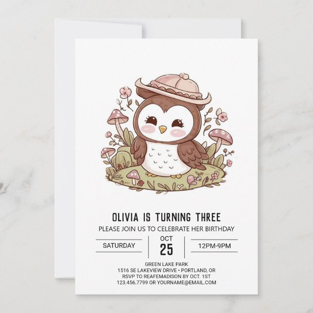 Woods Simple Digital Owl Geburtstag Einladung (Vorderseite)