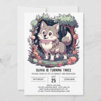 Woods Simple Digital Wolf Geburtstag Einladung