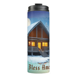 *~* Woods Stream Cabin Night Moon Patriotic Thermosbecher