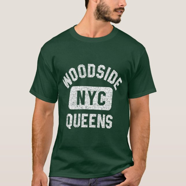 Woodside Queens NYC Gym Style Distressed White fri T-Shirt (Vorderseite)