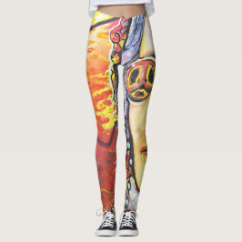 Woodstock Leggins mit Lennon-Peace-Flower-Power