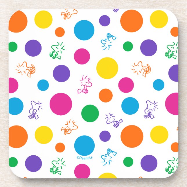 Woodstock Rainbow Polka Dot Pattern Getränkeuntersetzer (Vorderseite)