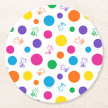 Woodstock Rainbow Polka Dot Pattern Runder Pappuntersetzer<br><div class="desc">Dieses niedliche Design zeigt Snoopys besten Freund,  Woodstock in einem farbenfrohen Polka Dotmuster.</div>