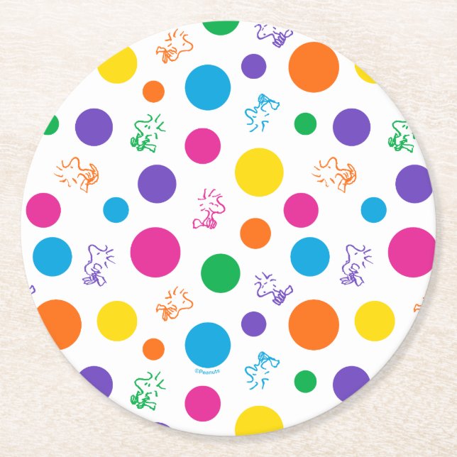 Woodstock Rainbow Polka Dot Pattern Runder Pappuntersetzer (Vorderseite)