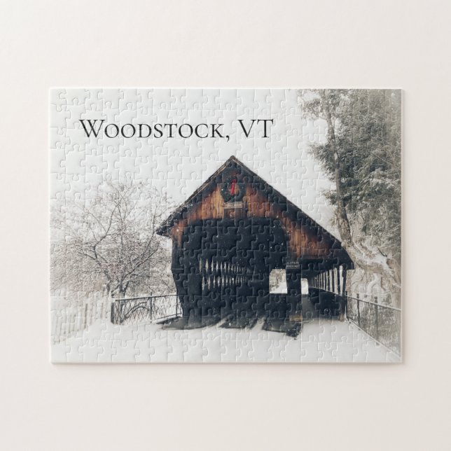 Woodstock Vermont Covered Bridge in Snow Puzzle (Horizontal)