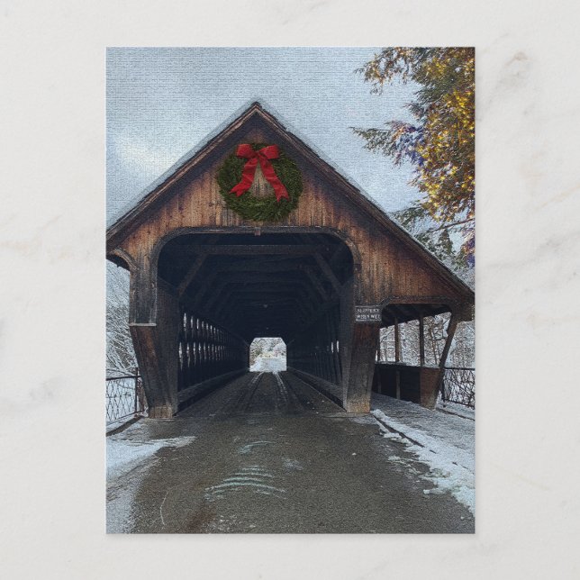 Woodstock Vermont Snowy Holiday Postkarte (Vorderseite)