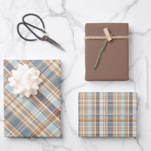 Woodsy Brown, Grays, Tan & Creme Kariert Geschenkpapier Set