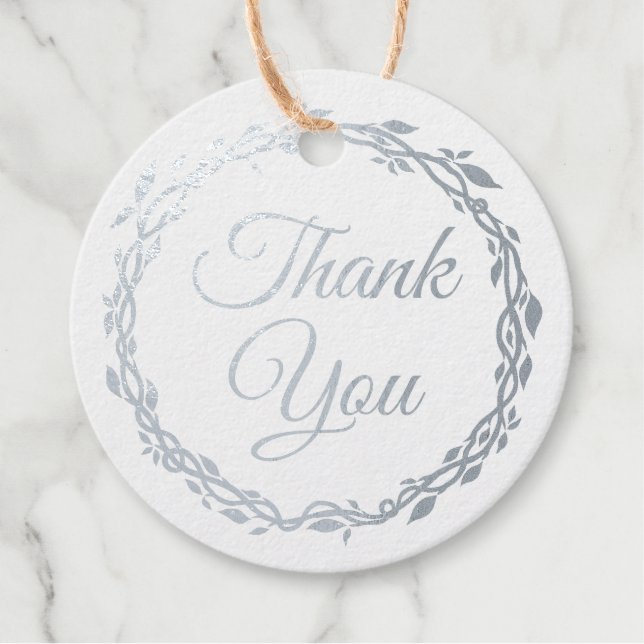 Woodsy Elegance Wedding doppelseitige Silberfolie Geschenkanhänger (Vorderseite)