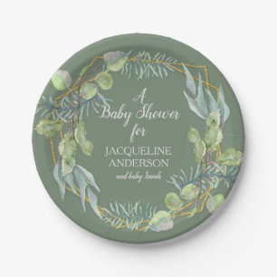 Woodsy Geometric Watercolor Greenery Baby Shower Pappteller