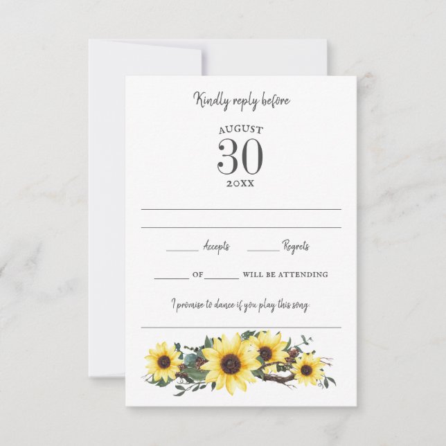 Woodsy Sunflower Wasserfarbe RSVP Karte (Vorderseite)