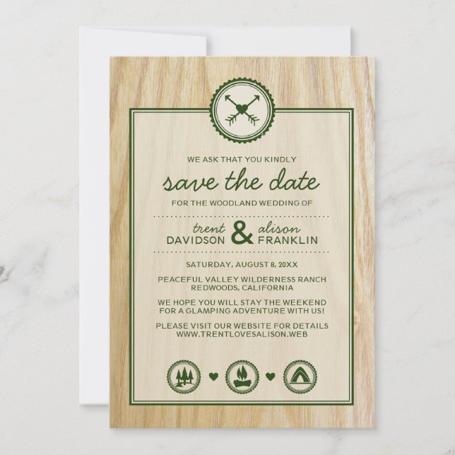 Woodsy Wedding & Glamping Retten Sie die Termine Save The Date (Vorderseite)