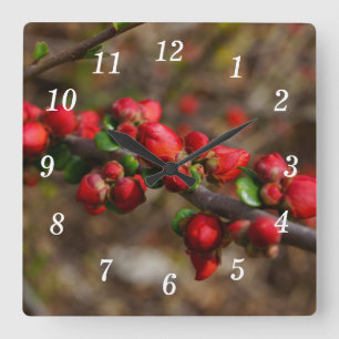 Woody Red Blooms Wall Clock Quadratische Wanduhr