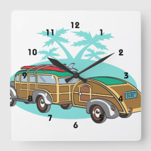 Woody-Surfstation Wagon Quadratische Wanduhr