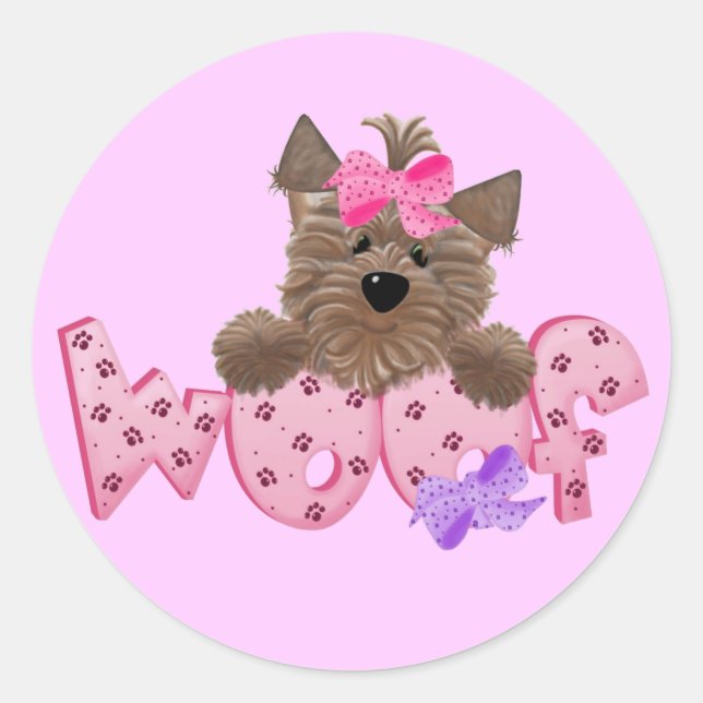 Woof Dog Pink Tshirts und Geschenke Runder Aufkleber (Vorderseite)