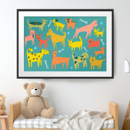Woof! Farbenfrohe Hunde - Illustration Poster