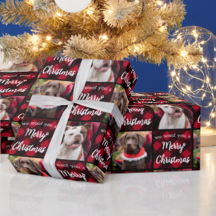 Woof Frohe Weihnachten Custom 2 Hund Foto Rot Kari Geschenkpapier