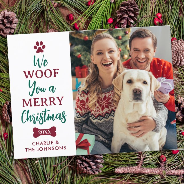 Woof frohe Weihnachten Niedlichen Haustier Hund Fo Postkarte (Von Creator hochgeladen)