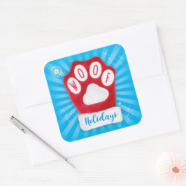 WOOF Holidays Niedlich Red Paw Weihnachtshund Mitt Quadratischer Aufkleber