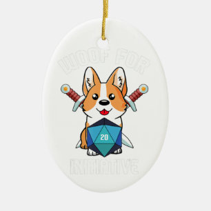 Woof Initiative Funny Corgi Dog D20 Rpg Gamer Gif Keramik Ornament