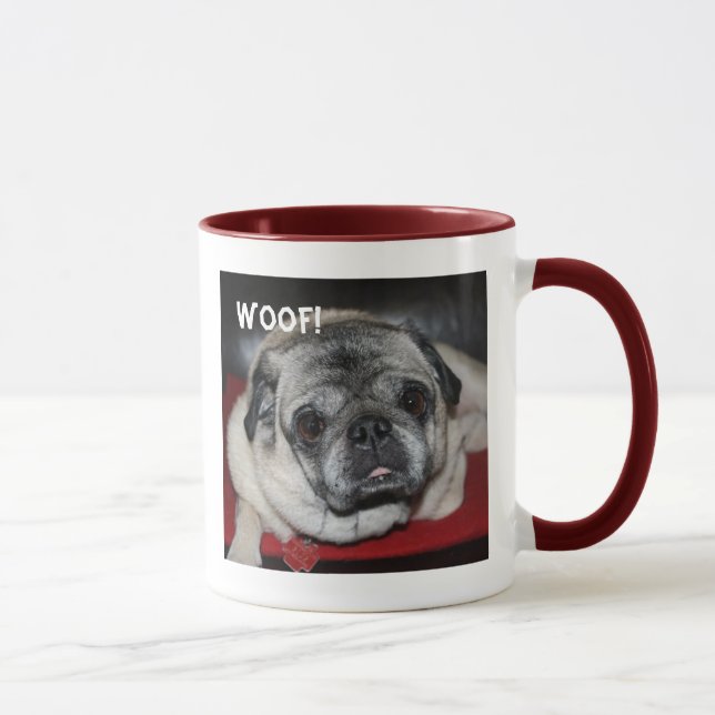 Woof, Mops Ringer Tasse (Rechts)