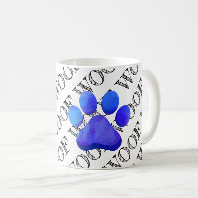 WOOF Muster Blue Paw Print farbenfroh Moderne Fun Kaffeetasse (VorderseiteRechts)
