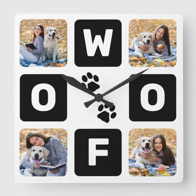 Woof Paw Prints Pet Hund Lover Foto Square Wall Cl Quadratische Wanduhr (Vorderseite)