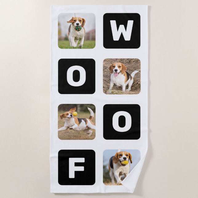 Woof Personalisierte Hunde Lover FotoCollage Strandtuch (Vorderseite)