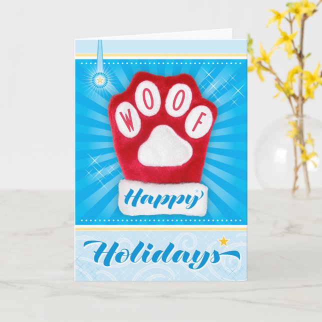 WOOF Red Paw Dog Weihnachten Mitten Happy Holidays Karte (Gelbe Blume)