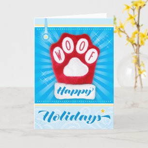 WOOF Red Paw Dog Weihnachten Mitten Happy Holidays Karte
