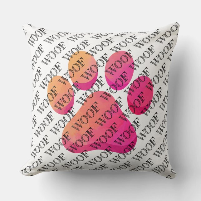 WOOF Typografie Dog Paw Print Modern Pet Fun Kissen (Vorderseite)