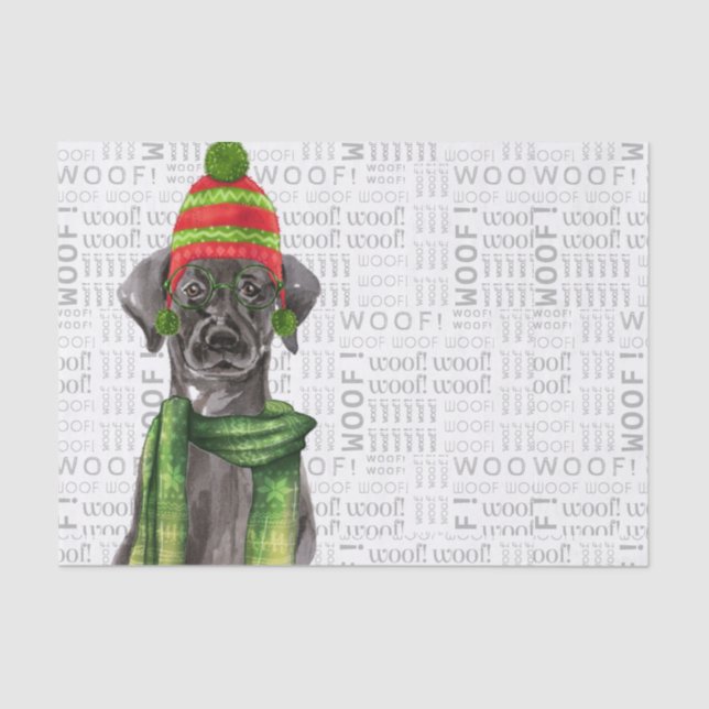 Woof Word Art and Christmas Black Labrador Seidenpapier (Vorderseite)