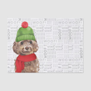 Woof Word Art and Christmas Cockapo Santa Dog Seidenpapier