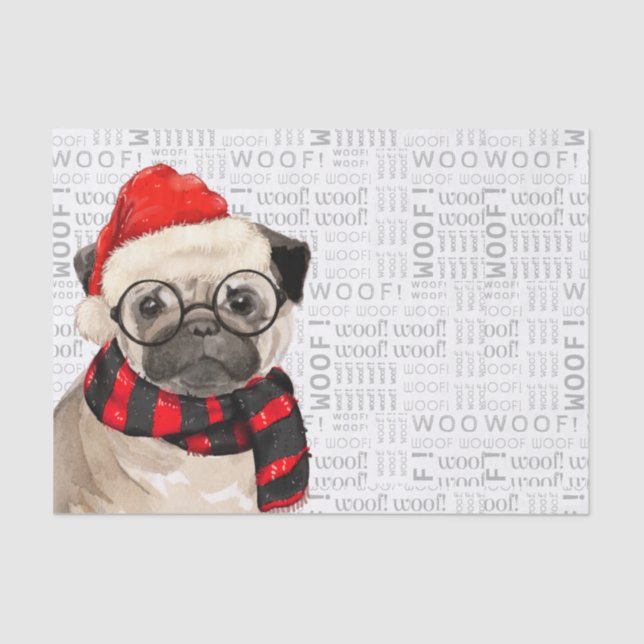 Woof Word Art and Christmas Mops Lover Seidenpapier (Vorderseite)