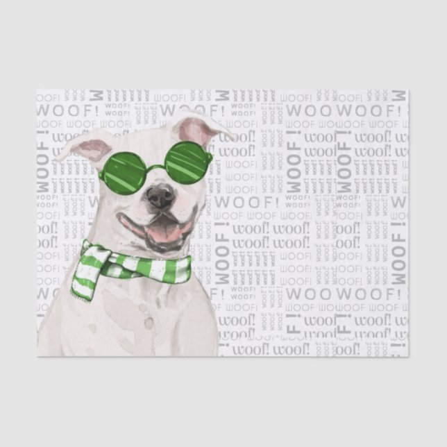 Woof Word Art and Christmas Pit Bull Dog Seidenpapier (Vorderseite)