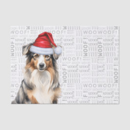 Woof Word Art und Australian Shepherd Santa Dog Seidenpapier