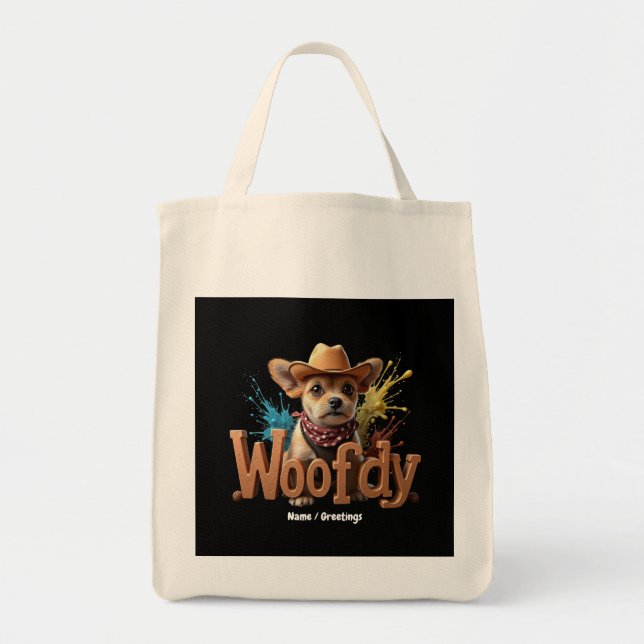 Woofdy Funny Western Cowboy Dog in Texas Tragetasche (Vorne)
