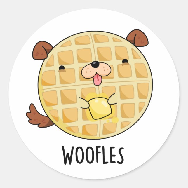 Woofles Funny Doggy Waffle Pub Runder Aufkleber (Vorderseite)