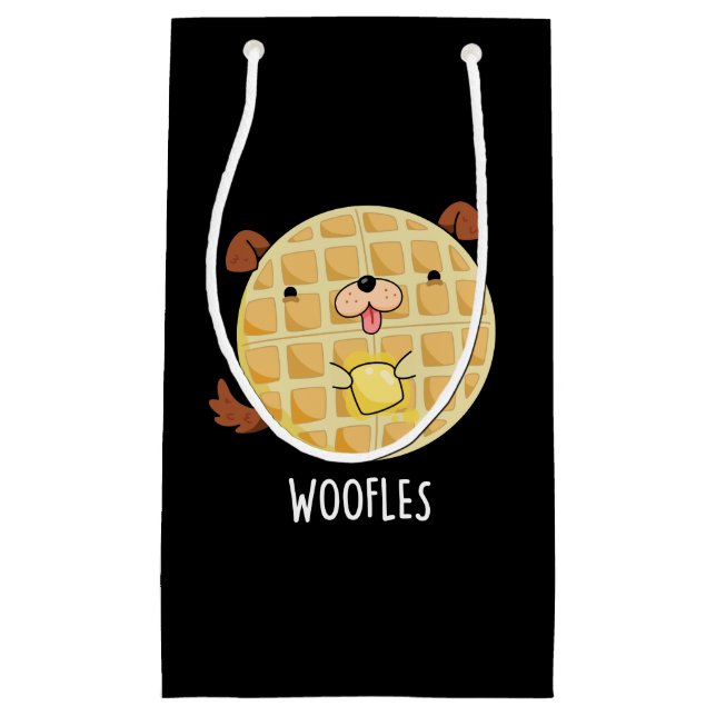 Woofles Funny Doggy Waffle Pun Dark BG Kleine Geschenktüte (Vorderseite)