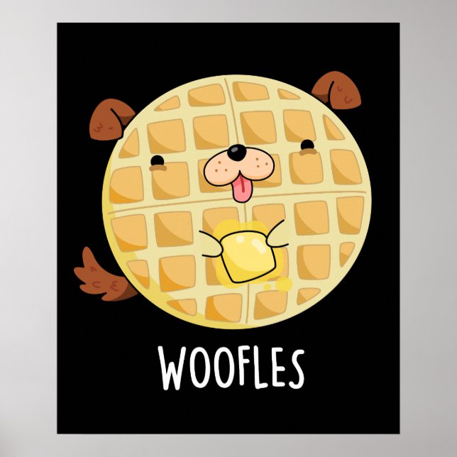Woofles Funny Doggy Waffle Pun Dark BG Poster (Vorne)