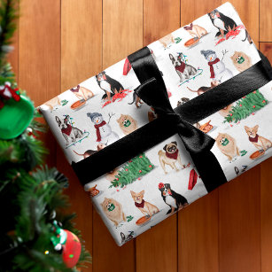 Woofy Christmas Niedlich Watercolor Schöne Hunde Geschenkpapier