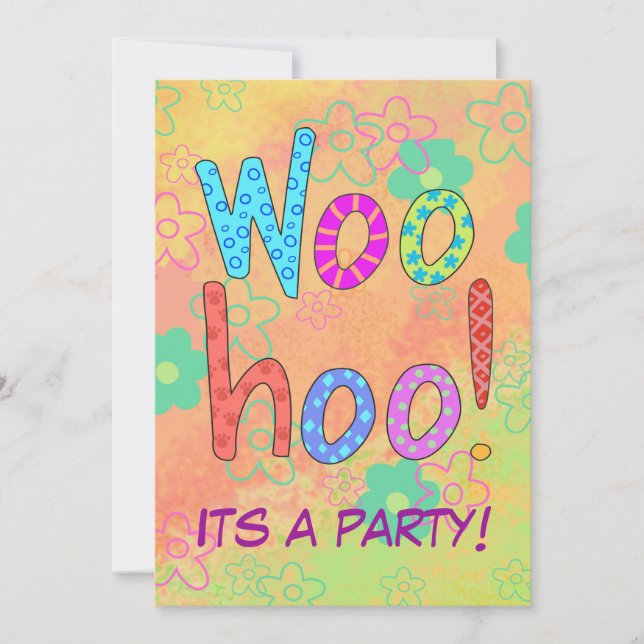 WooHoo Word Text Art Orange Party Einladung (Vorderseite)