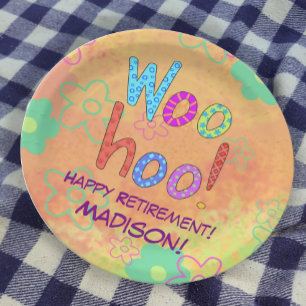 Woohoo Wort-Text-Kunst-Namen-personalisierter Pappteller