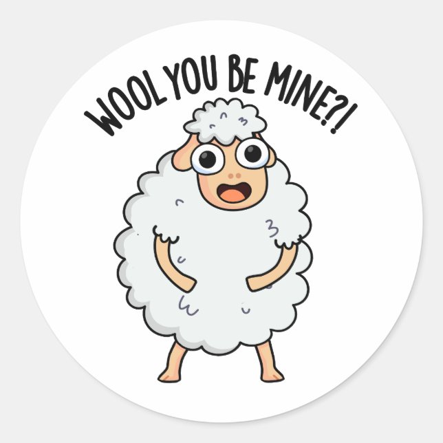 Wool you be mine Funny Sheep Puff Runder Aufkleber (Vorderseite)