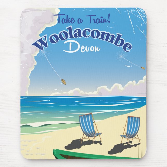 Woolacombe Devon Beach Travel Poster Mousepad (Vorne)
