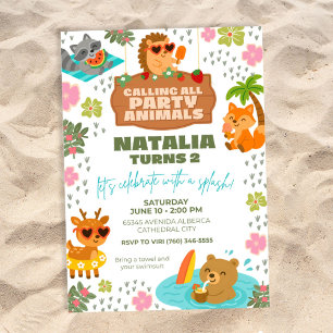 Wooldand Creatures Pool Party Tiere Einladung